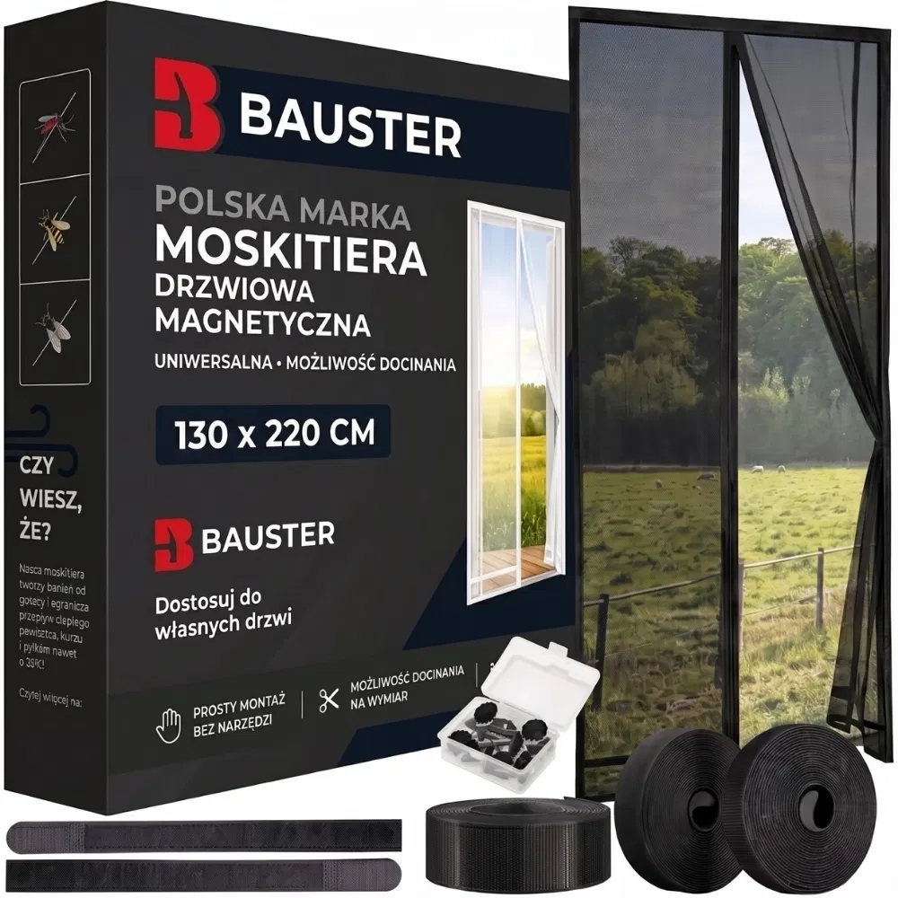 Bauster Moskitiera Zasłona magnetyczna na drzwi 130x220 cm CZARNA docinana