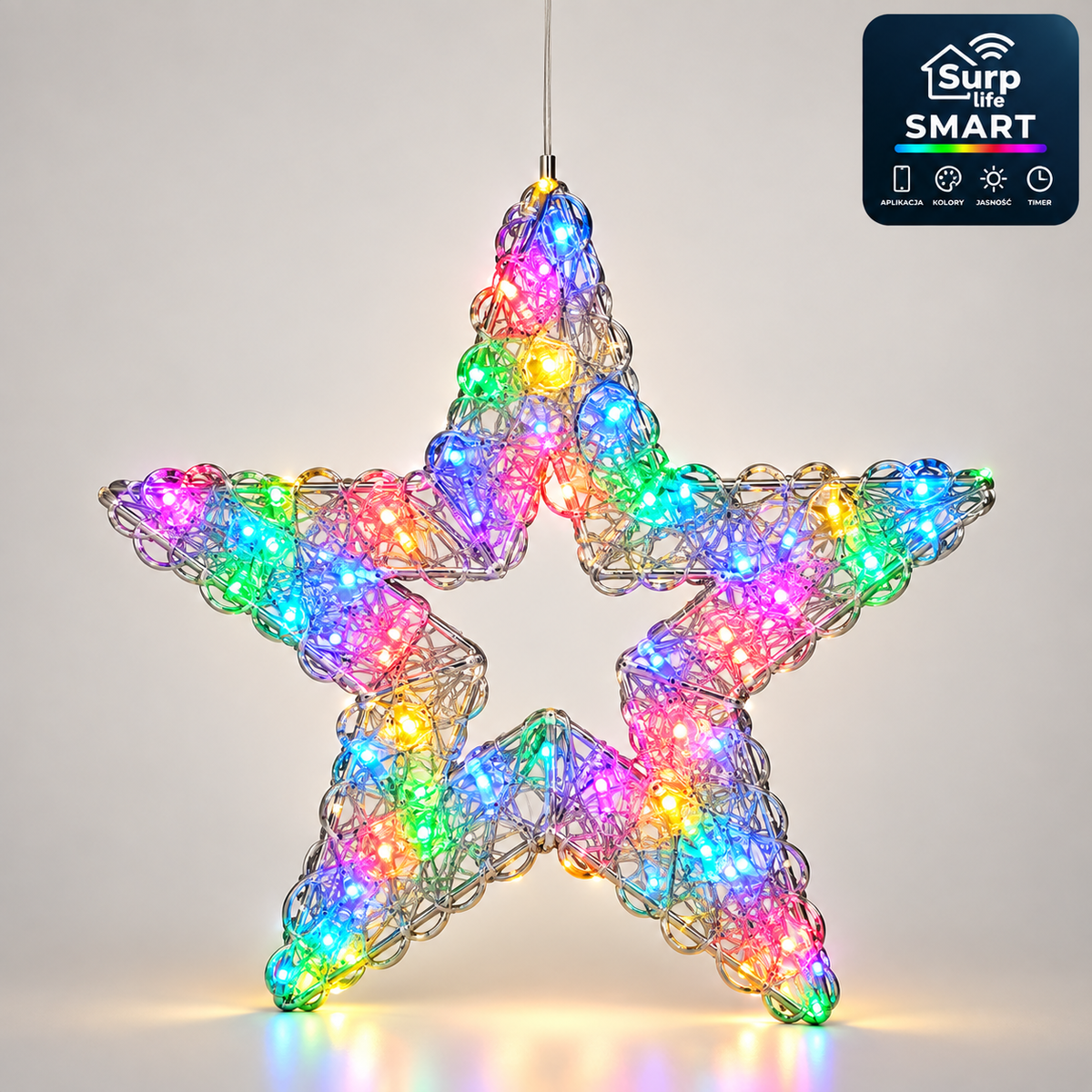 Nowoczesna gwiazda dekoracyjna LED RGB 50 cm wisząca + pilot - Alladin ...
