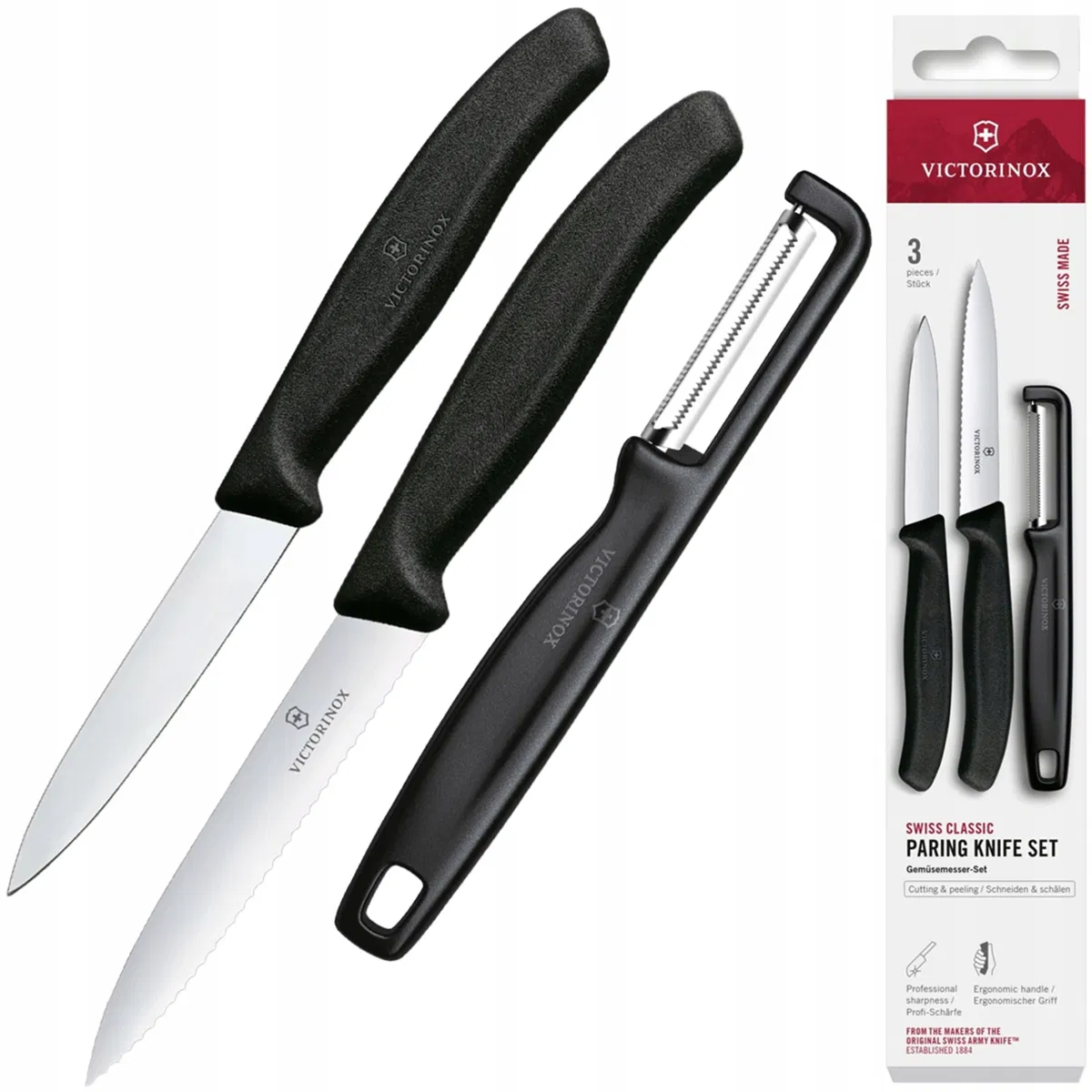 Victorinox Noże kuchenne 2 szt i obierczaka do warzyw zestaw 6.7113.33