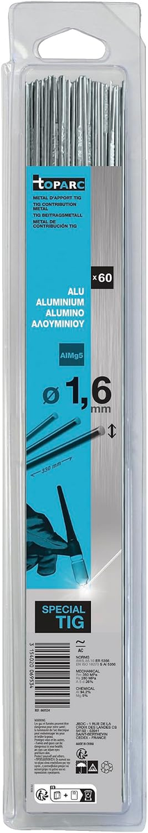 PAŁECZKI TIG DO SPAWANIA ALUMINIUM ALMG5 60 SZT 0.33M 1.6 MM BLISTER