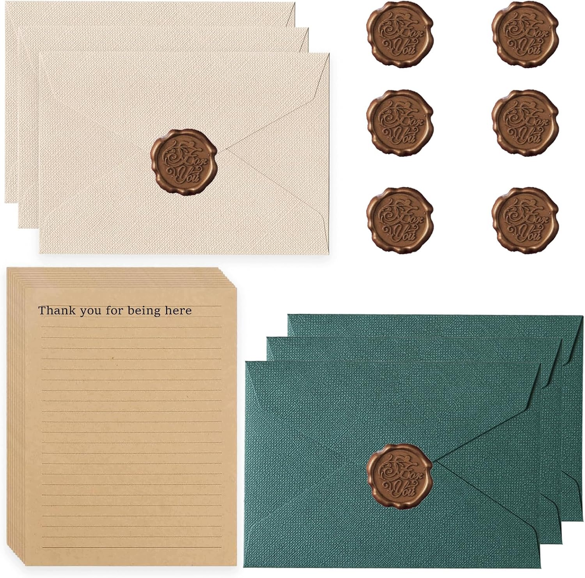 PAPIER LISTOWY ZESTAW Z KOPERTAMI VINTAGE 22 SZTUK ZIELONY DEKORACYJNY