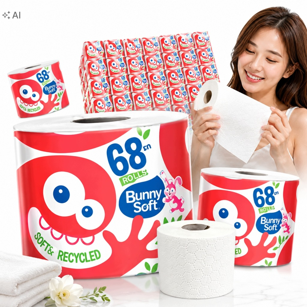 PAPIER TOALETOWY MIĘKKI BUNNY SOFT 1 MEGA ROLKA 68M 2 WARSTWOWY x32 ...