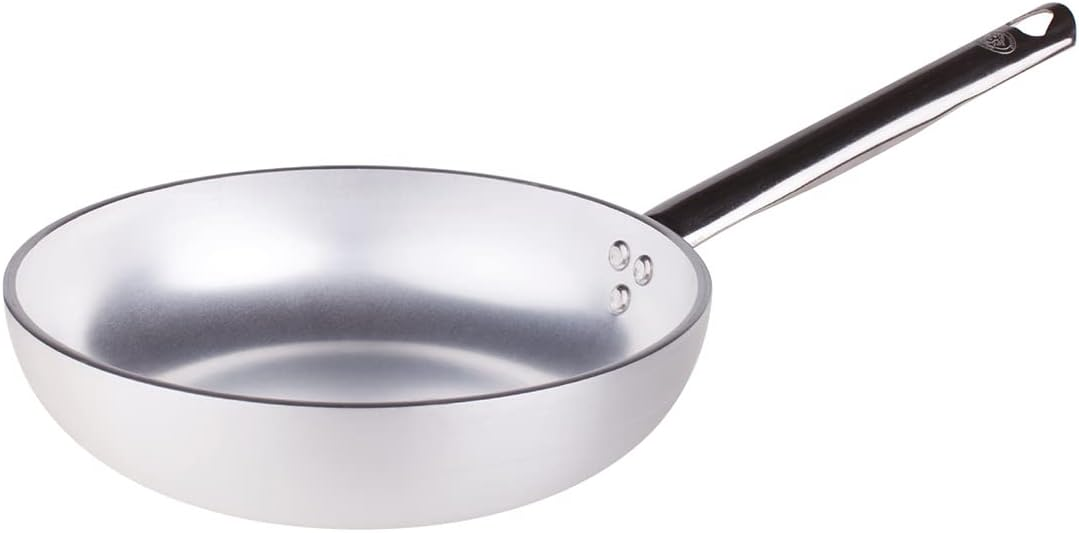 PATELNIA 24 CM ALUMINIOWA ZE STALOWYM UCHWYTEM SREBRNA CZARNA