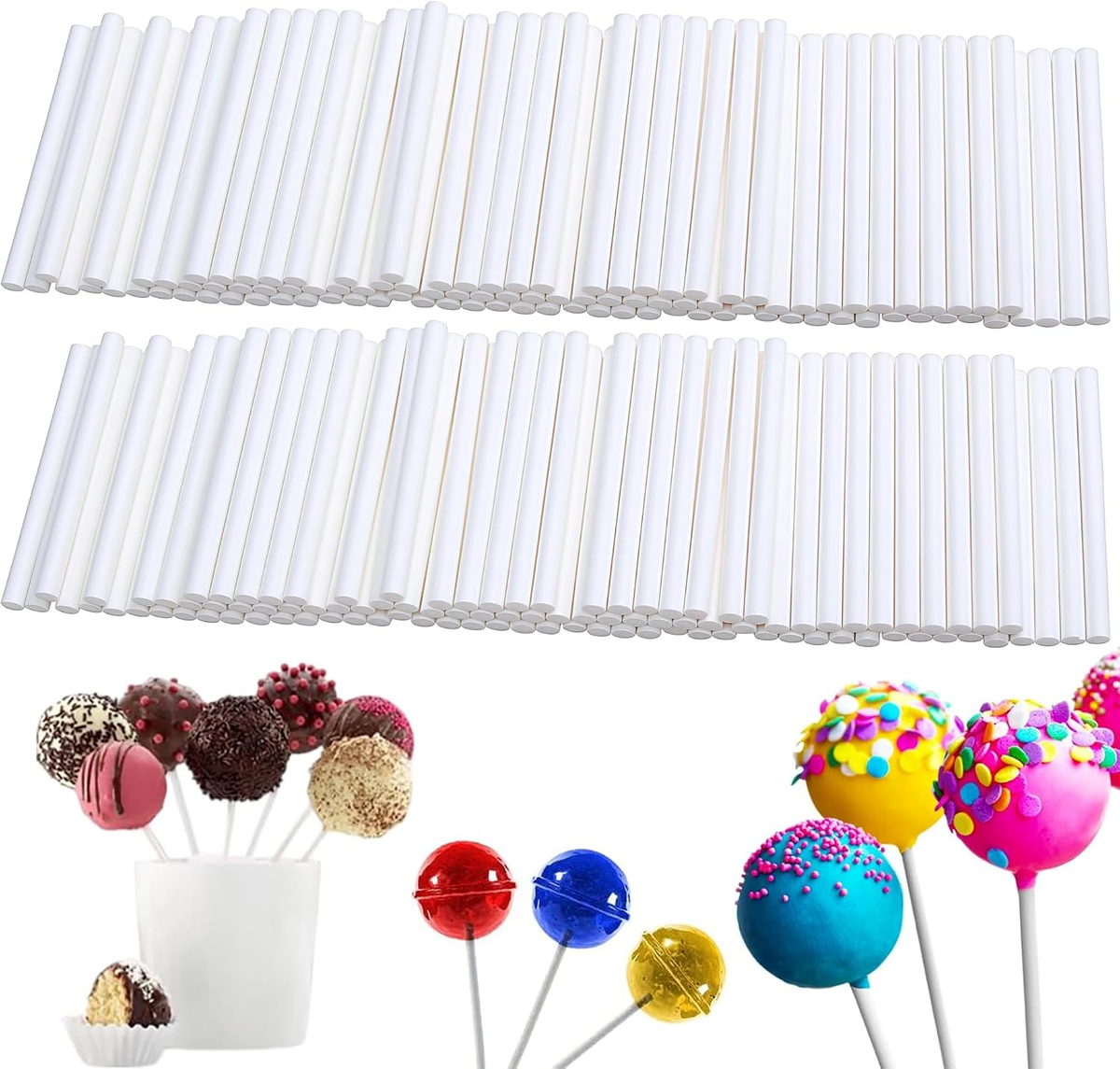 PATYCZKI 300SZT 10CM 3.5MM BIAŁE PAPIEROWE MOCNE STABILNE DO CIASTEK
