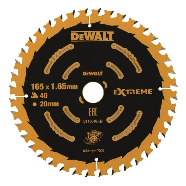DEWALT Dewalt Elite DT10640 brzeszczot piły tarczowej ø 165/20 mm, szerokość cięcia: 1,65 mm, 40 zębów, geometria zębów: WZ, kąt zębów: 18°, ultra ostre zęby z twardego metalu, z Nail Tough, do precyzyjnych