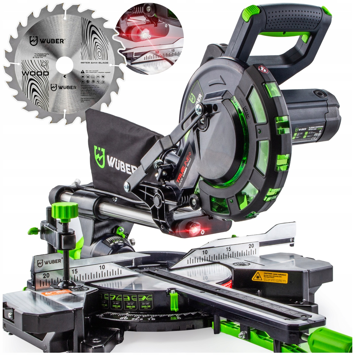 PIŁA UKOSOWA Z POSUWEM UKOŚNICA DO DREWNA 1700W + LASER + TARCZA 210MM 24T przecinarka do desek i listew, cięcie 340 mm, głębokość 65 mm