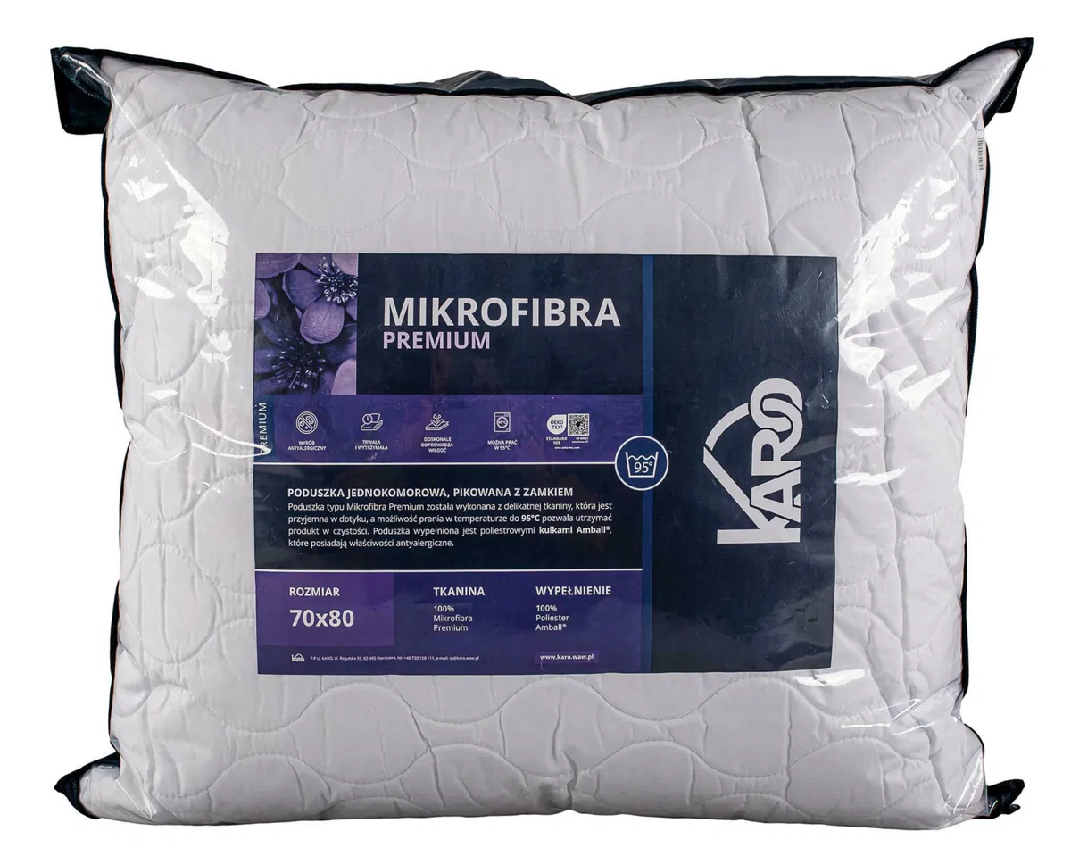 Karo Poduszka antyalergiczna 70x80 Microfibra Premium z zamkiem 1100g