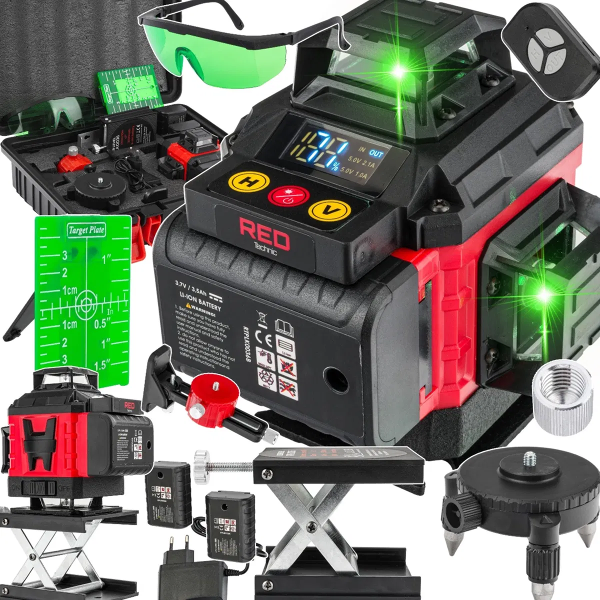 Powermat POZIOMICA LASEROWA LASER KRZYŻOWY ZIELONY SAMOPOZIOMUJĄCA 4D 360