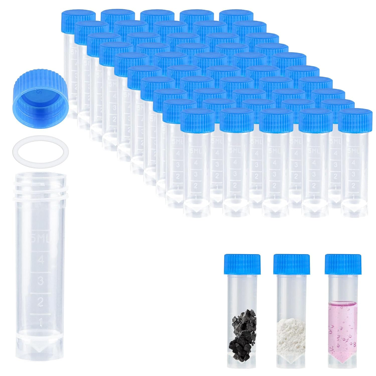 PROBÓWKI 50 SZTUK 5 ML PLASTIKOWE Z POKRYWKĄ I SKALĄ