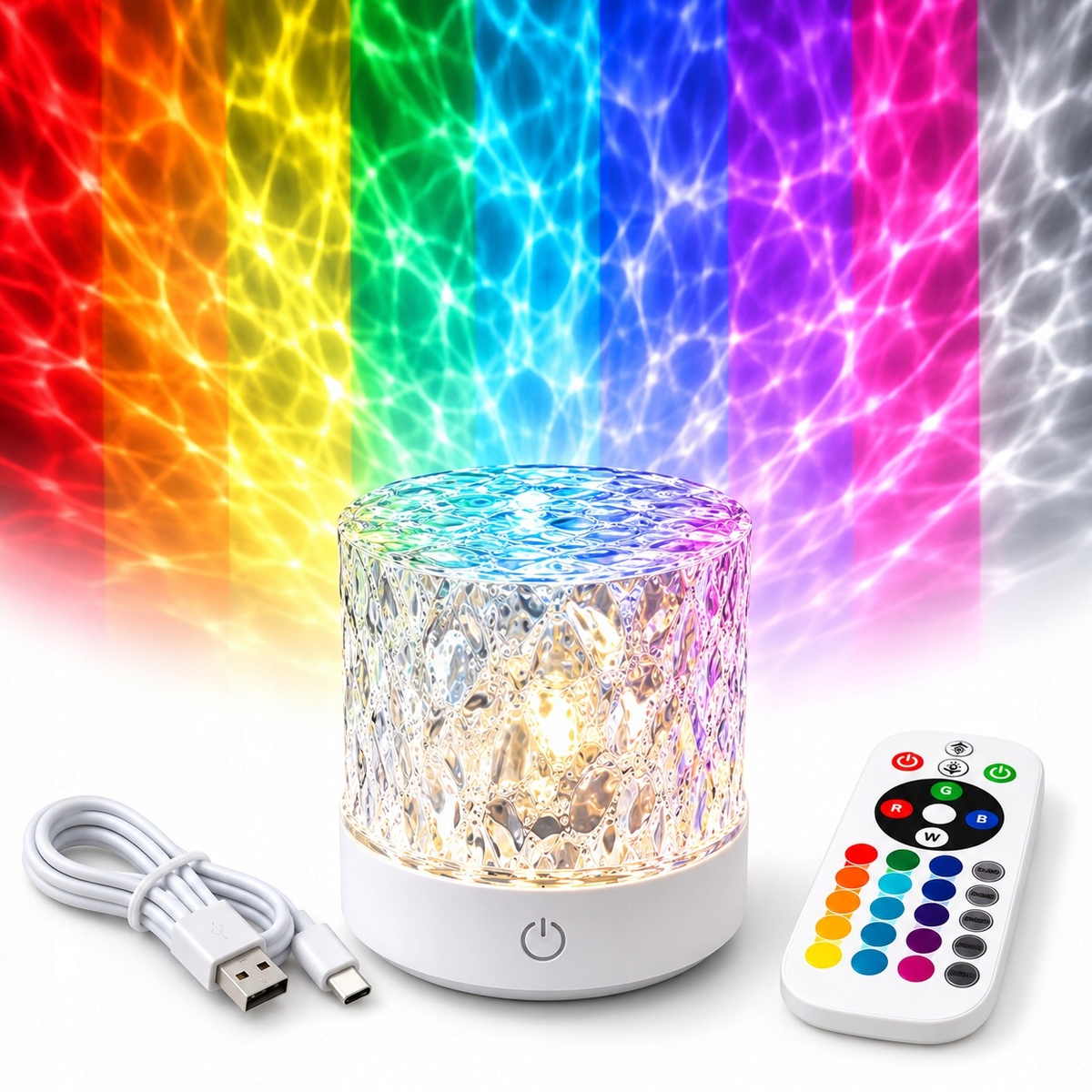 Projektor LED AURORA 16 kolorów RGB lampka nocna efekt fal wody pilot USB