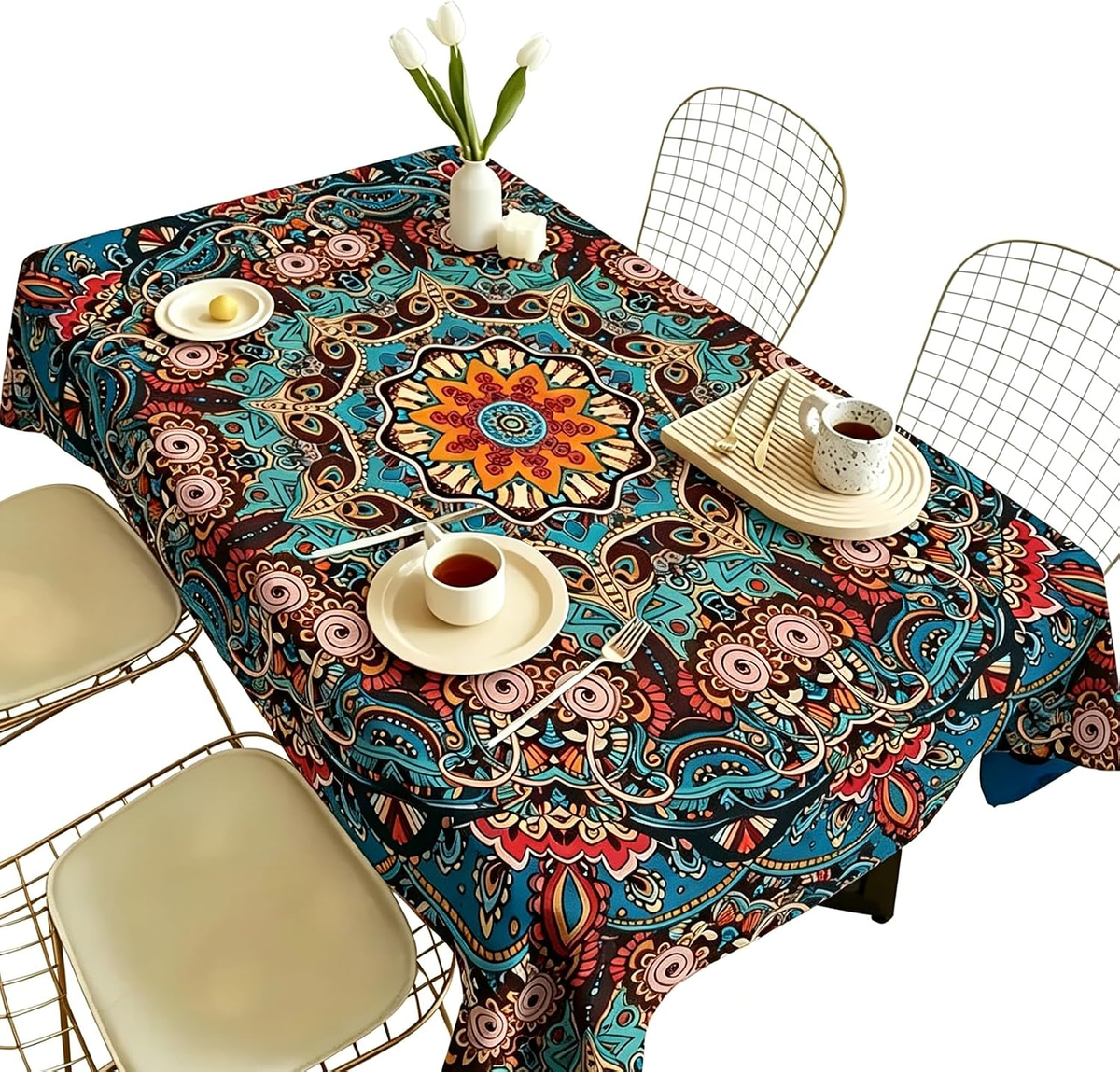Inny producent PROSTOKĄTNY 140X200CM WIELOKOLOROWY BAWEŁNA LEN ZMYWALNY VINTAGE BOHO