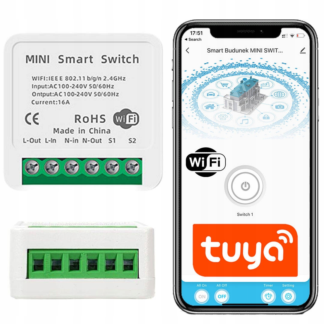 Modul Smart Home PRZEKAŹNIK PRZEŁĄCZNIK WŁĄCZNIK ŚWIATŁA WIFI TUYA DOPUSZKOWY STEROWNIK ...