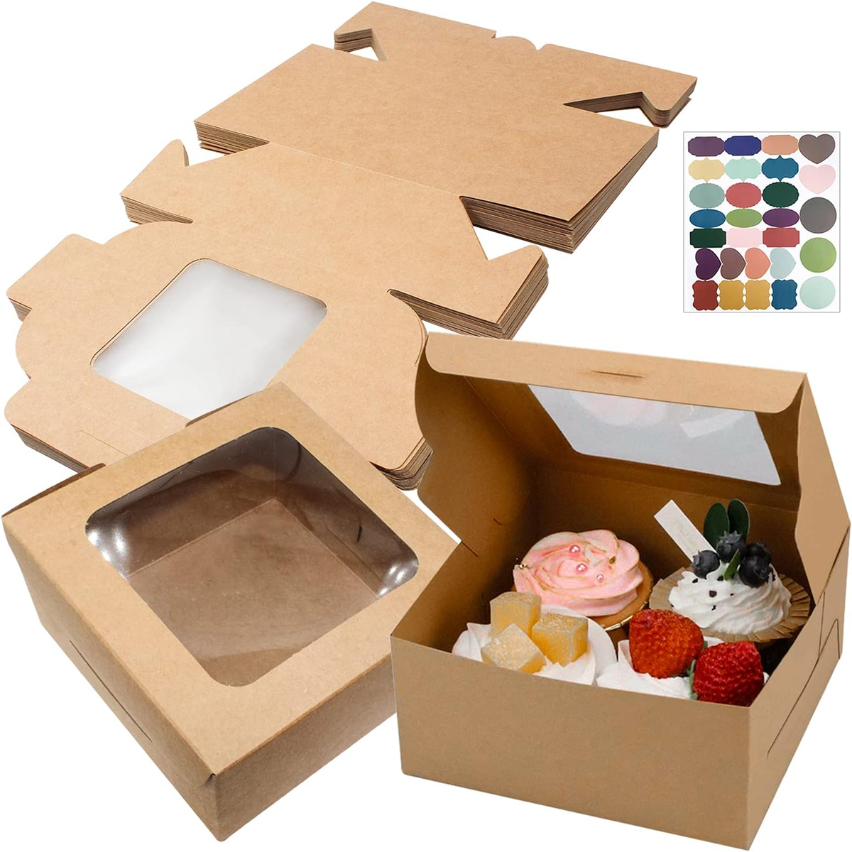 PUDEŁKA NA BABECZKI 24 SZTUKI PAPIER KRAFT Z OKIENKIEM