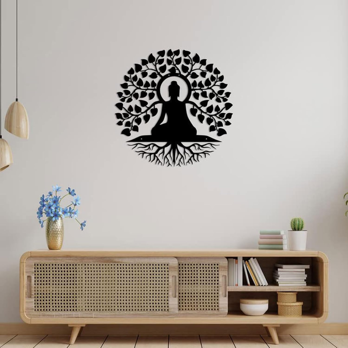 ŚCIENNA DEKORACJA 30CM METALOWA CZARNA DRZEWO ŻYCIA BUDDA BOHO