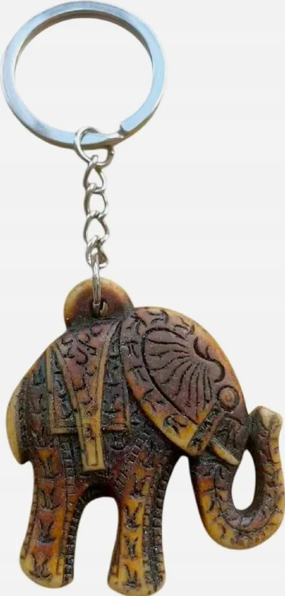 Inny producent Słoń brązowy żywica indyjskie ornamenty klucze amulet 47x45mm