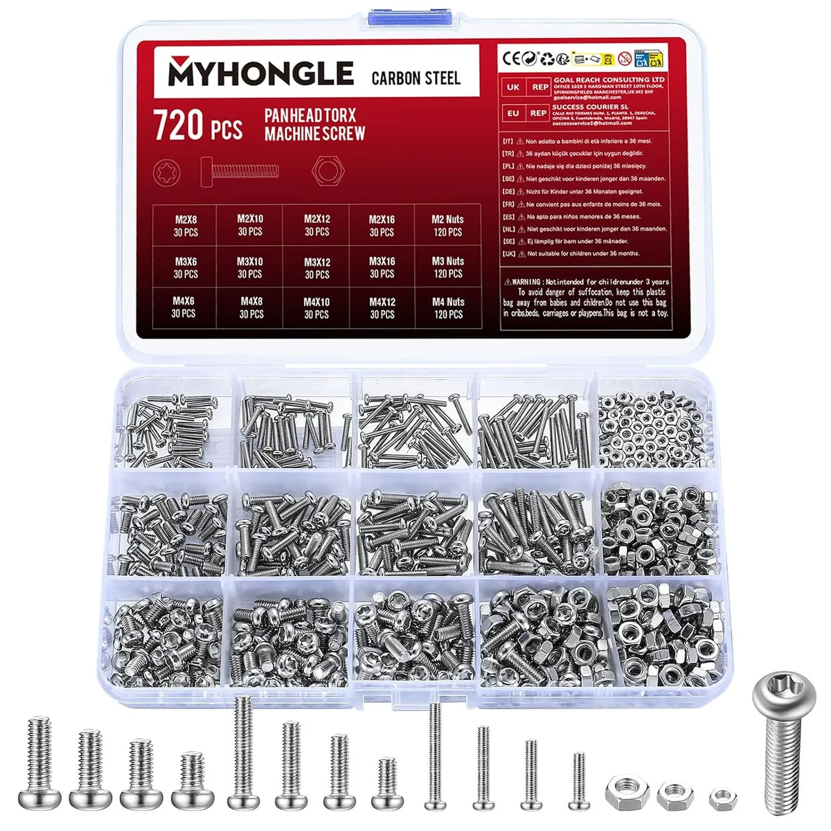 ŚRUB 720 SZTUK M2 M3 M4 STAL WĘGLOWA TORX OKRĄGŁE MOCUJĄCE