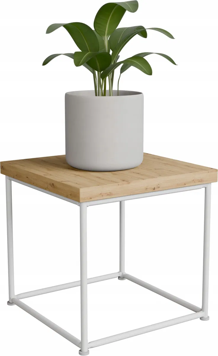 FutuStal Stolik pomocniczy Druciany Kwietnik 20x20x20 Loft Biały+Dąb Artisan