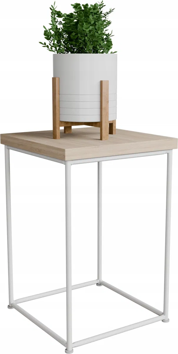 FutuStal Stolik pomocniczy Druciany Kwietnik 20x20x30 Loft Biały+Dąb Sonoma