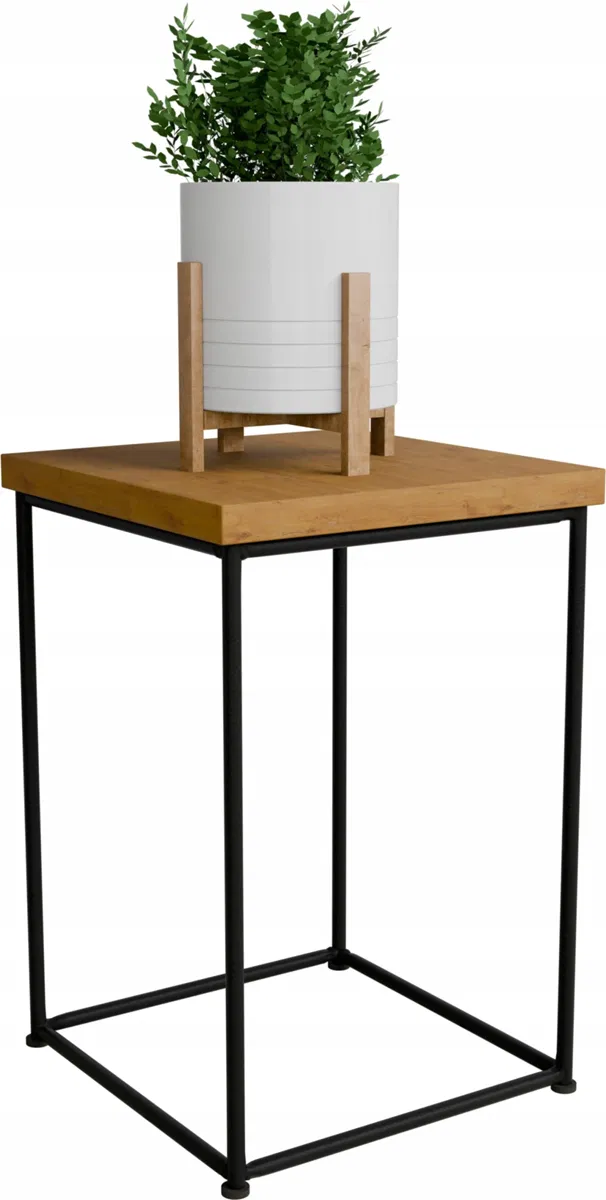 FutuStal Stolik pomocniczy Druciany Kwietnik 20x20x30 Loft Czarny+Dąb Lancelot
