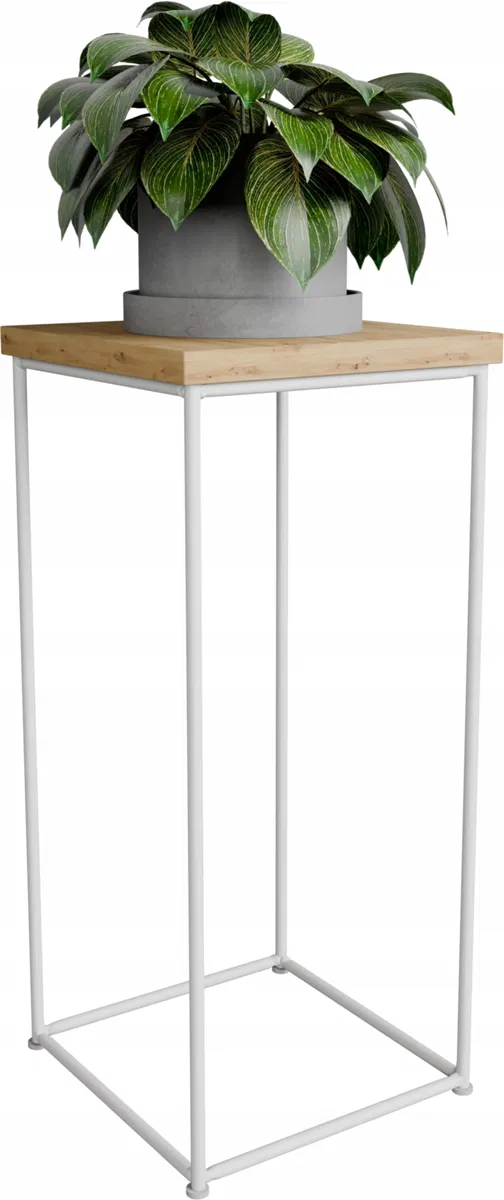 FutuStal Stolik pomocniczy Druciany Kwietnik 20x20x40 Loft Biały+Dąb Artisan