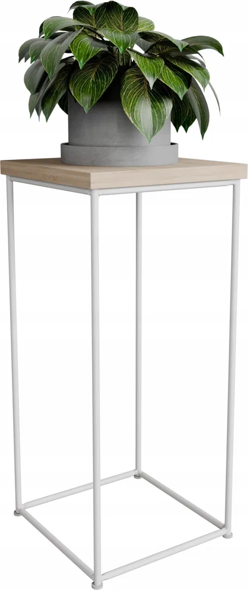 FutuStal Stolik pomocniczy Druciany Kwietnik 20x20x40 Loft Biały+Dąb Sonoma