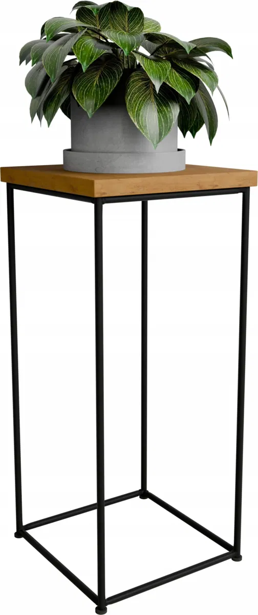 FutuStal Stolik pomocniczy Druciany Kwietnik 20x20x40 Loft Czarny+Dąb Lancelot