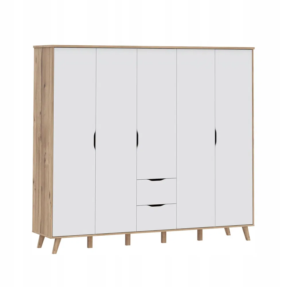 Forte+ Szafa w stylu skandynawskim 230 cm drzwi uchylne i szuflady młodzieżowa
