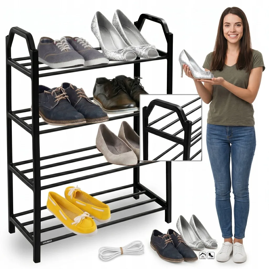 SZAFKA NA BUTY GOCKOWIAK STOJAK DO PRZEDPOKOJU 4 PÓŁKI METALOWY CZARNY