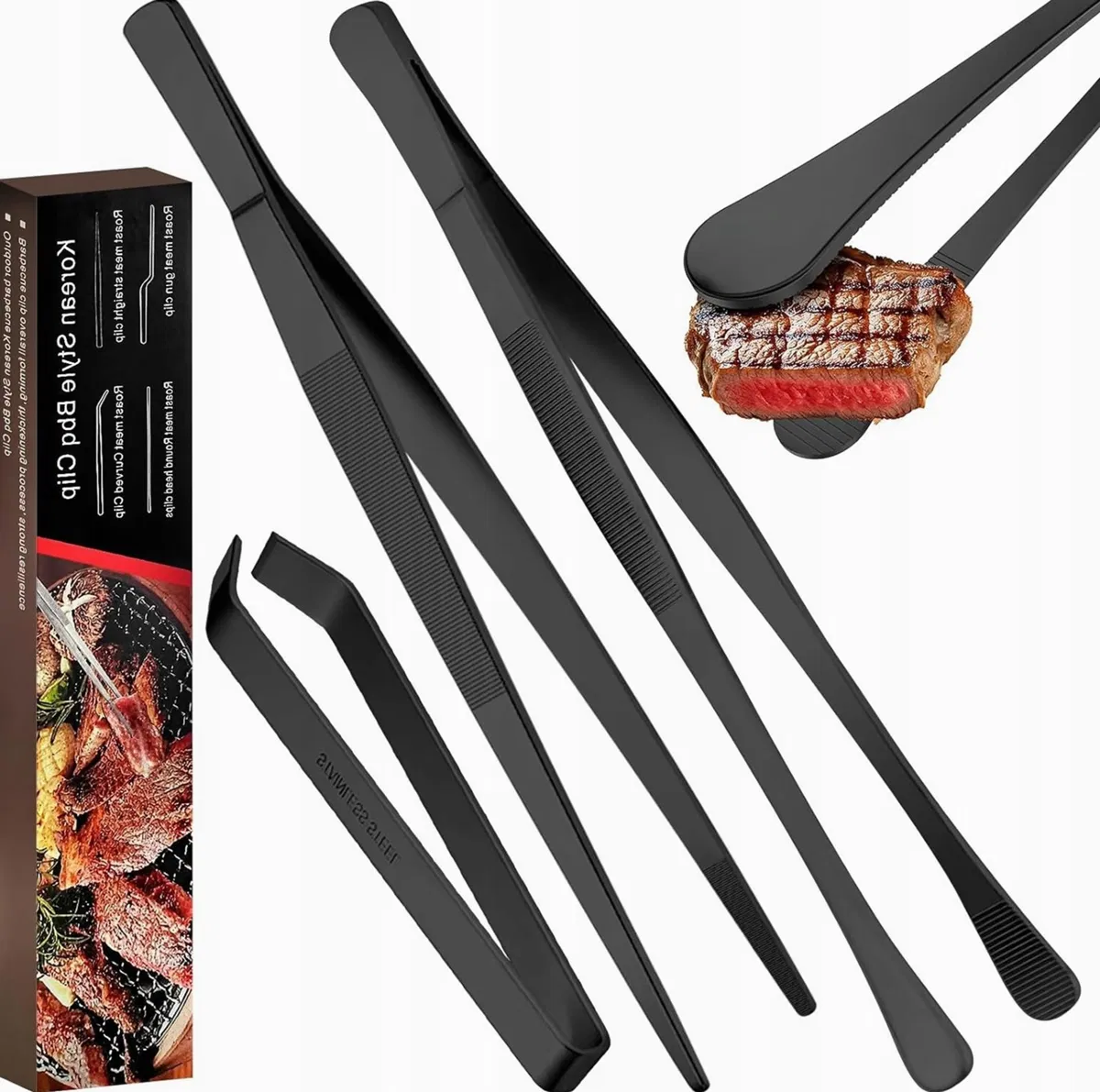 Inny producent SZCZYPCE KUCHENNE 3 SZTUKI 30 CM 12 CM STAL NIERDZEWNA GRILLOWANIA CZARNE