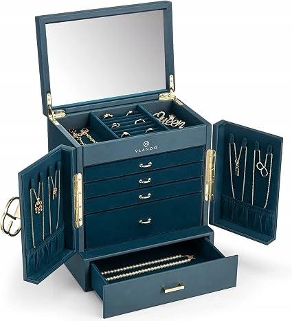 Szkatułka na Biżuterię Organizer Vintage 6 Poziomowa Skóra Szuflady