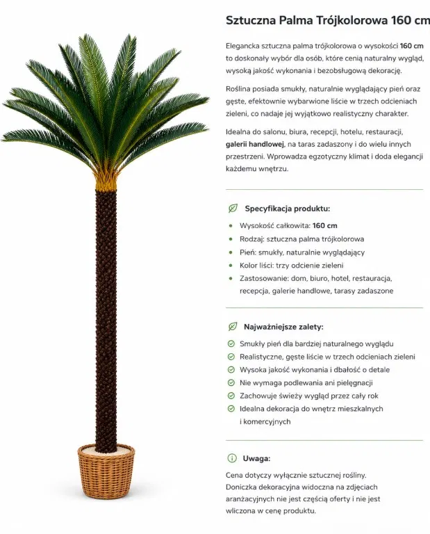 Pozostałe Sztuczne drzewko palma trójkolorowa - 160cm