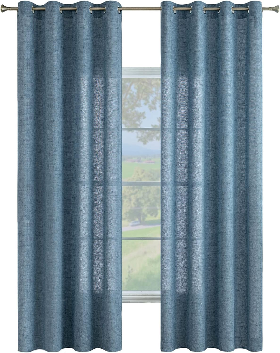 ZASŁONY 2 SZTUKI 280X140CM NIEBIESKIE LNIANE Z PRZELOTKAMI
