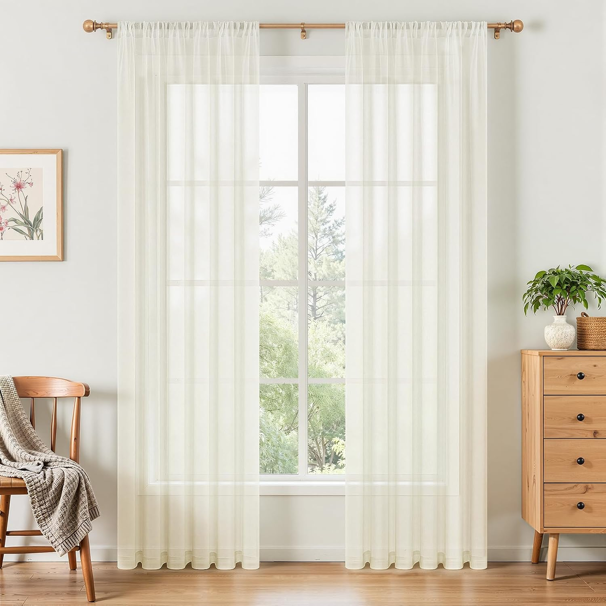 ZASŁONY 225X140CM WOALOWE KRÓTKIE ODDYCHAJĄCE KREMOWE PÓŁPRZEZROCZYSTE
