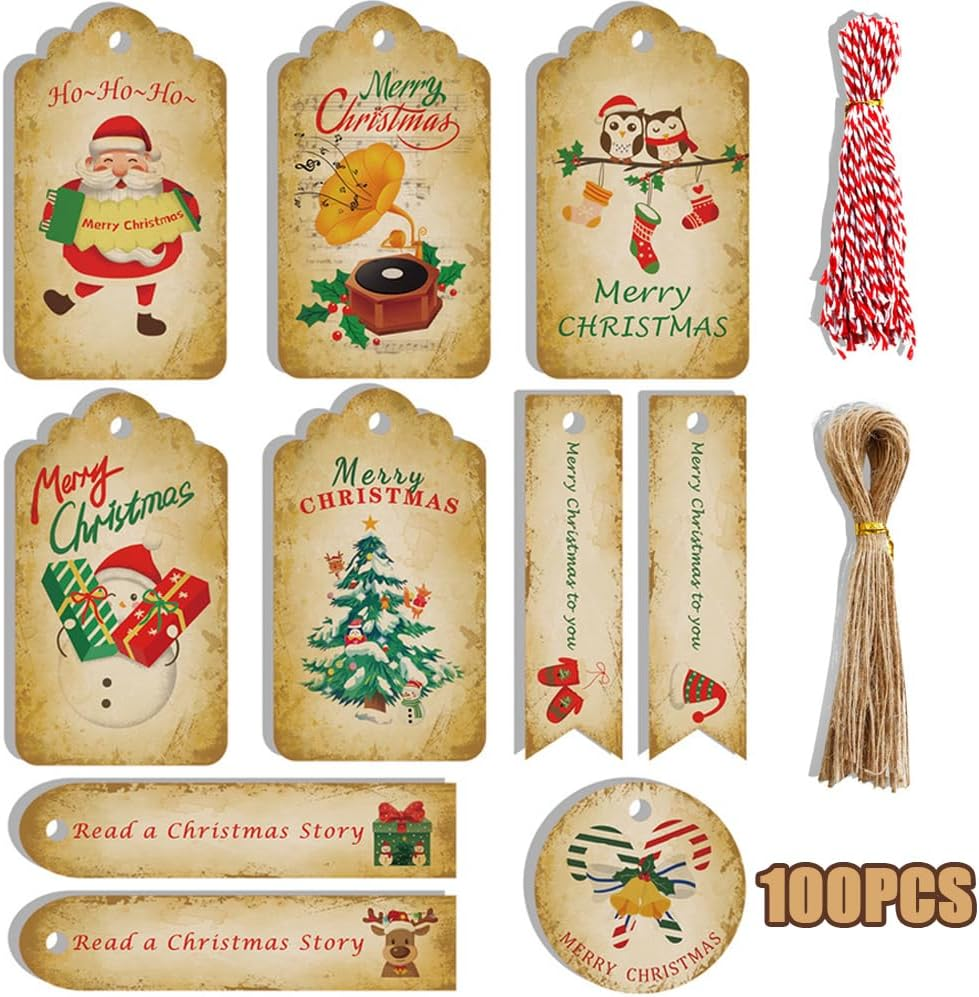 ZAWIESZKI 100 SZTUK PAPIER KRAFT OZDOBNE ŚWIĄTECZNE PREZENTY ETYKIETY