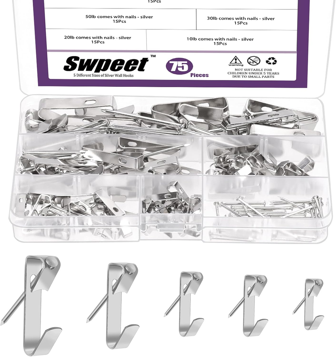 ZAWIESZKI DO OBRAZÓW 75 SZTUK METALOWE SREBRNE