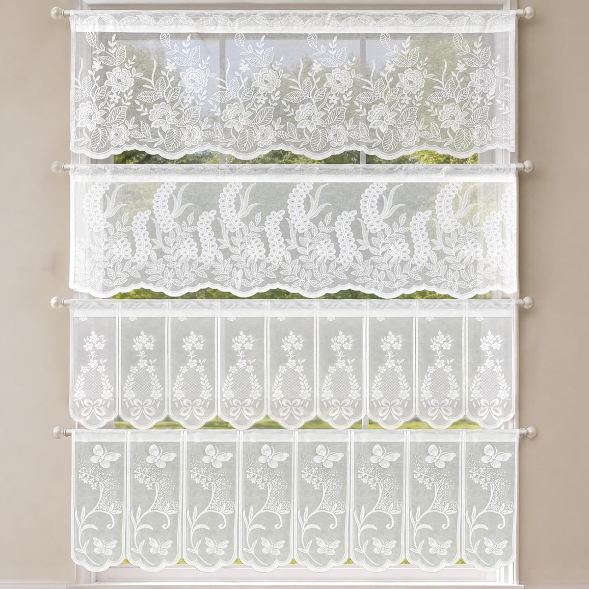 ZAZDROSTKA 4 SZTUKI 130X45CM NOWOCZESNA FIRANKA BIAŁA KORONKA