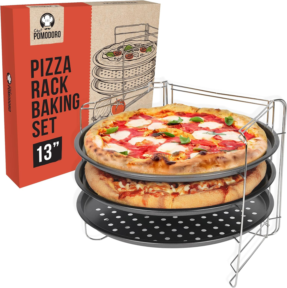 ZESTAW DO PIECZENIA PIZZY 33 CM 3 PATELNIE STAL NIERDZEWNA CZARNY
