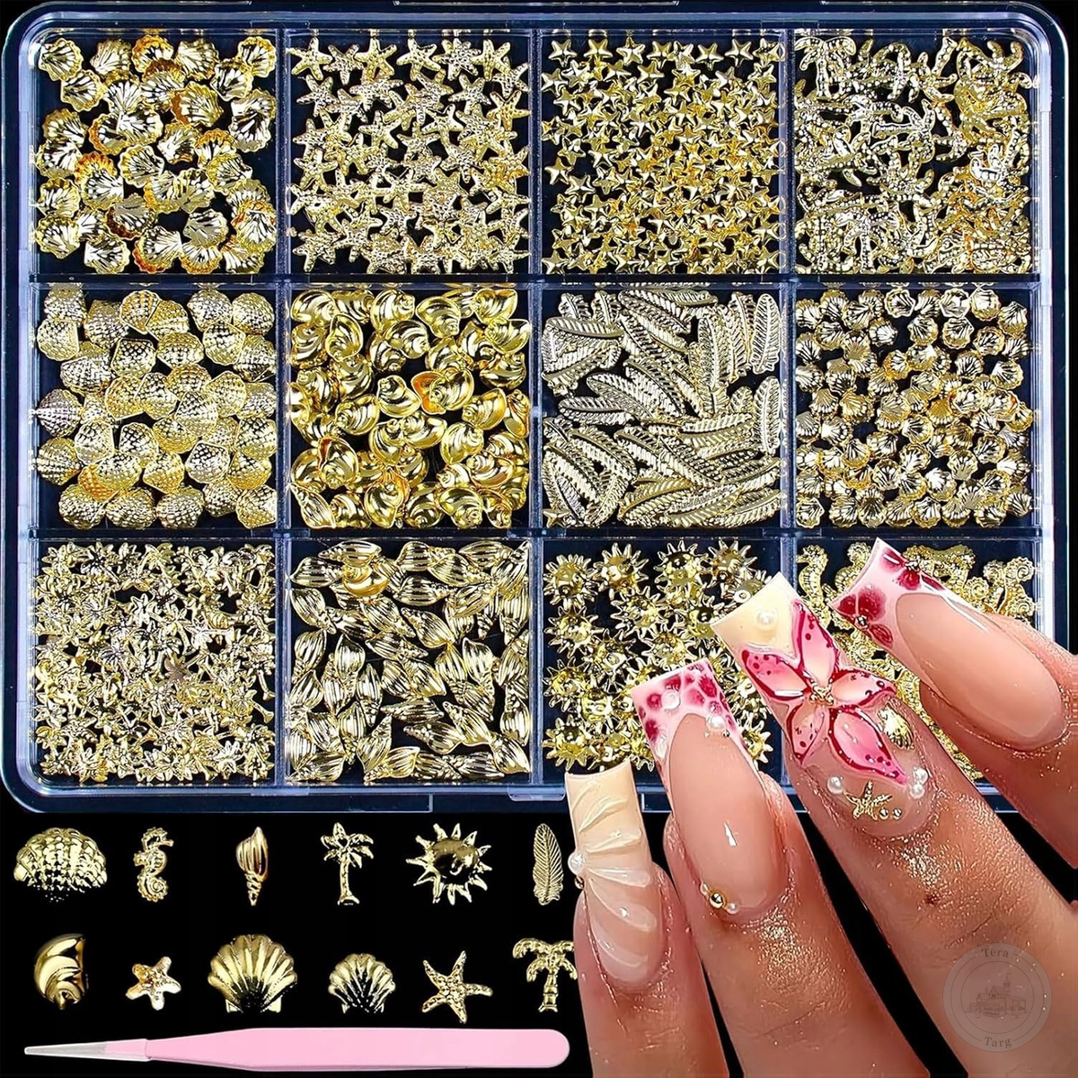 ZESTAW DO ZDOBIENIA PAZNOKCI 3D ROZGWIAZDY MUSZLE CYRKONIE 4X9CM