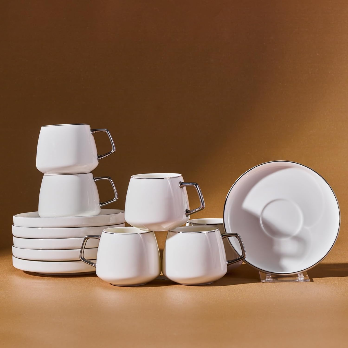ZESTAW FILIŻANEK 12 ELEMENTÓW PORCELANA BIAŁY DO KAWY