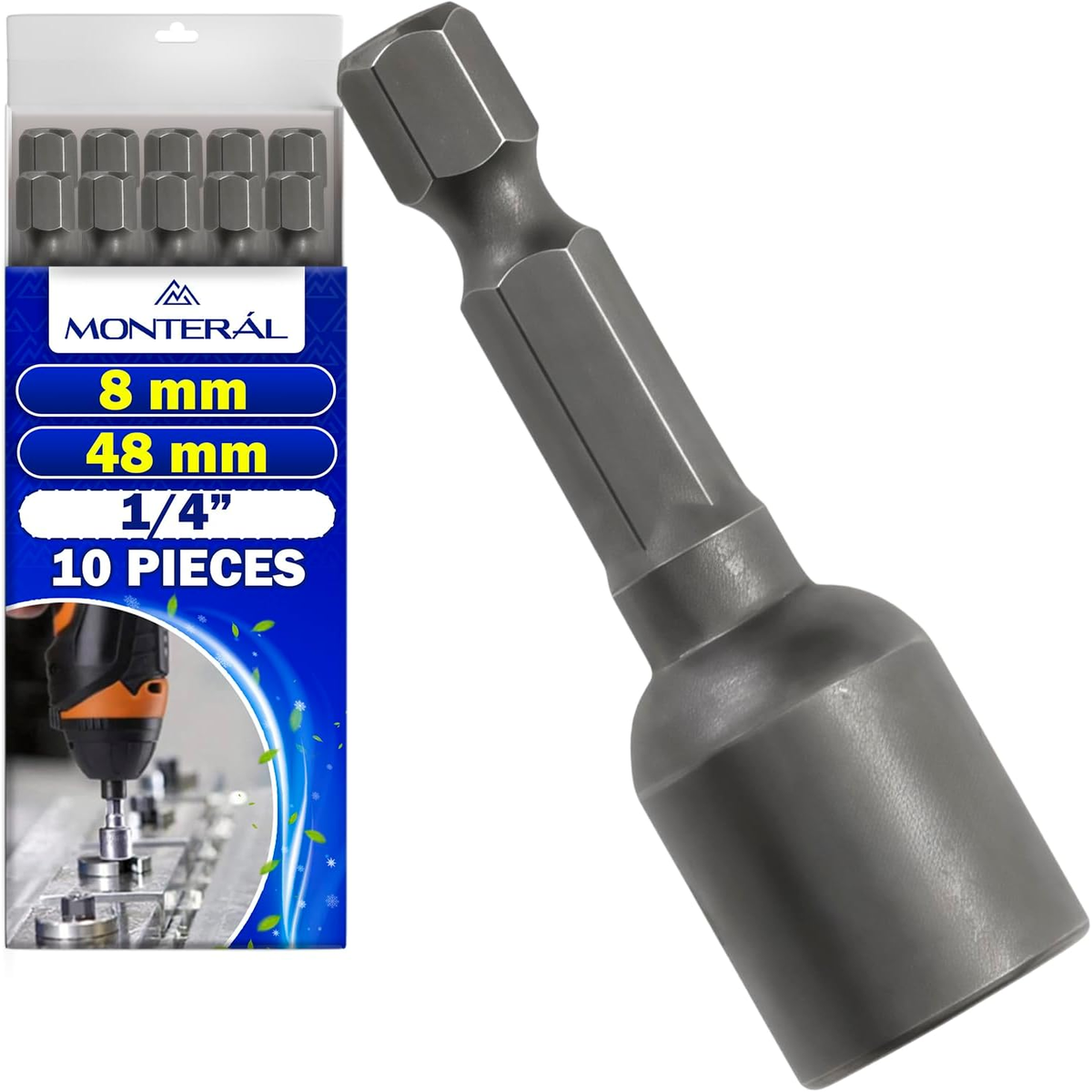 ZESTAW KLUCZY NASADOWYCH 10 SZTUK 8 MM STAL CHROMOWO-WANADOWA