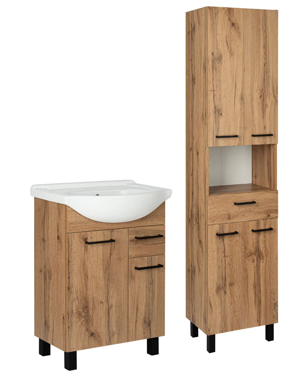 Astor Zestaw Łazienkowy Szafka z Umywalką 55cm Słupek 50cm Dąb Wotan Lupo Wotan