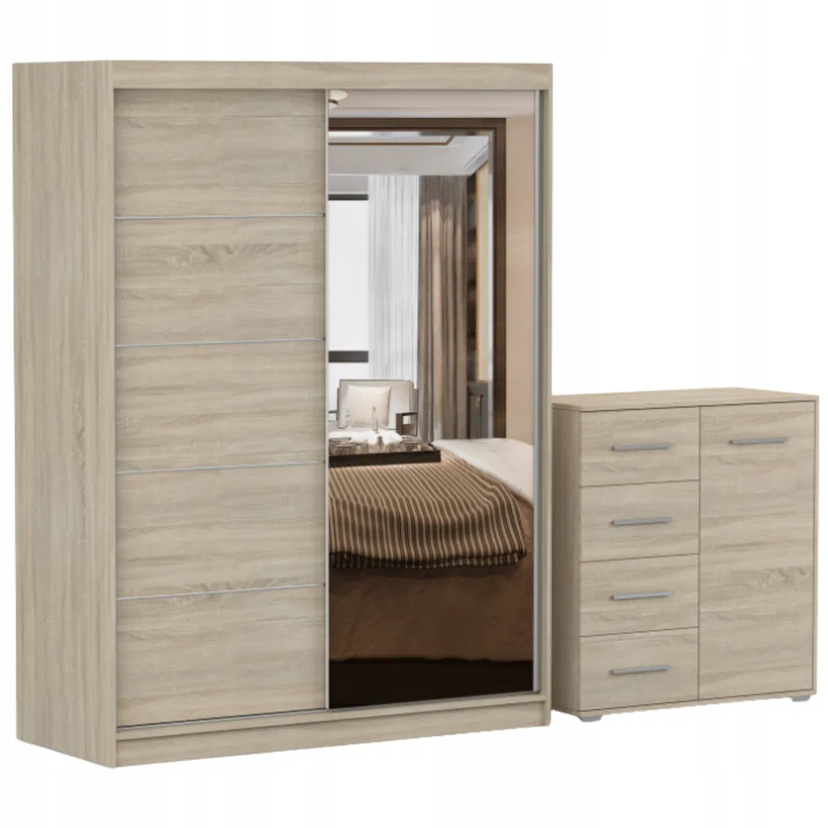 Idźczak Meble Zestaw VISTA 05 Szafa 150 Komoda FRIDA MINI 01 90 półki SONOMA