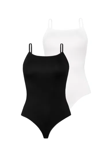 2 Pack Body Damskie Goffy Stringi Czarne/Białe Teyli