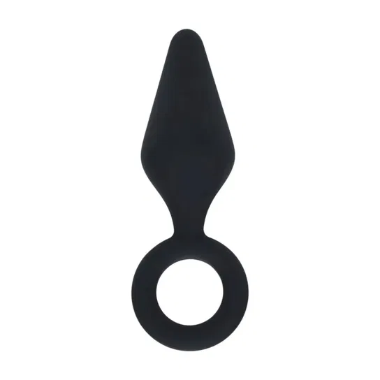 Silicone Anal Plug with Loop - S - Black SHOT
