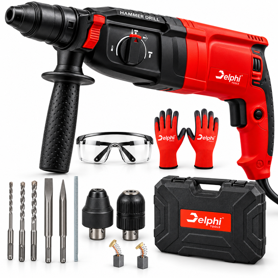 Młotowiertarka SDS+ 230V Wiertarka Udarowa 2600W Młot Udarowy Walizka Mocna Kabel 2,8m Delphi tools