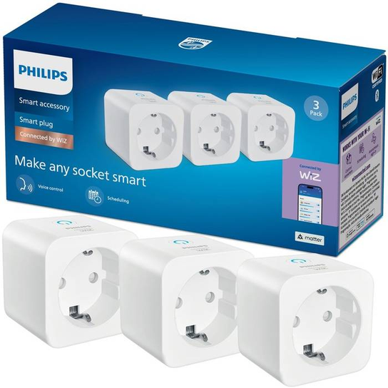 Inteligentne Gniazdko PHILIPS SMART Schuko TYP F Programator TIMER Białe Smart Plug WiFi Bluetooth Aplikacja WiZ 3 szt. Philips