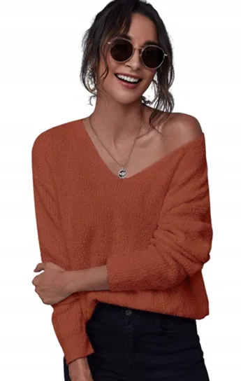 SHEIN SWETER DAMSKI BRĄZOWY CASUAL BASIC 38 1VBH Shein
