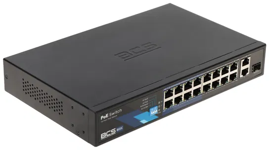 SWITCH PoE | BCS-B-SP1602G-1SFP | 16xPoE 2xUpLink 100Mb/s Pulsar