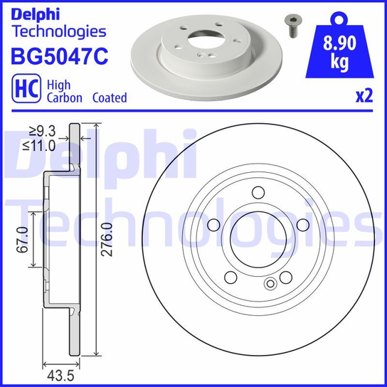 Tarcza hamulcowa DELPHI BG5047C Delphi