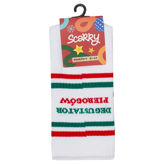 Scarry, skarpety białe, świąteczny napis, 41-45 Scarry